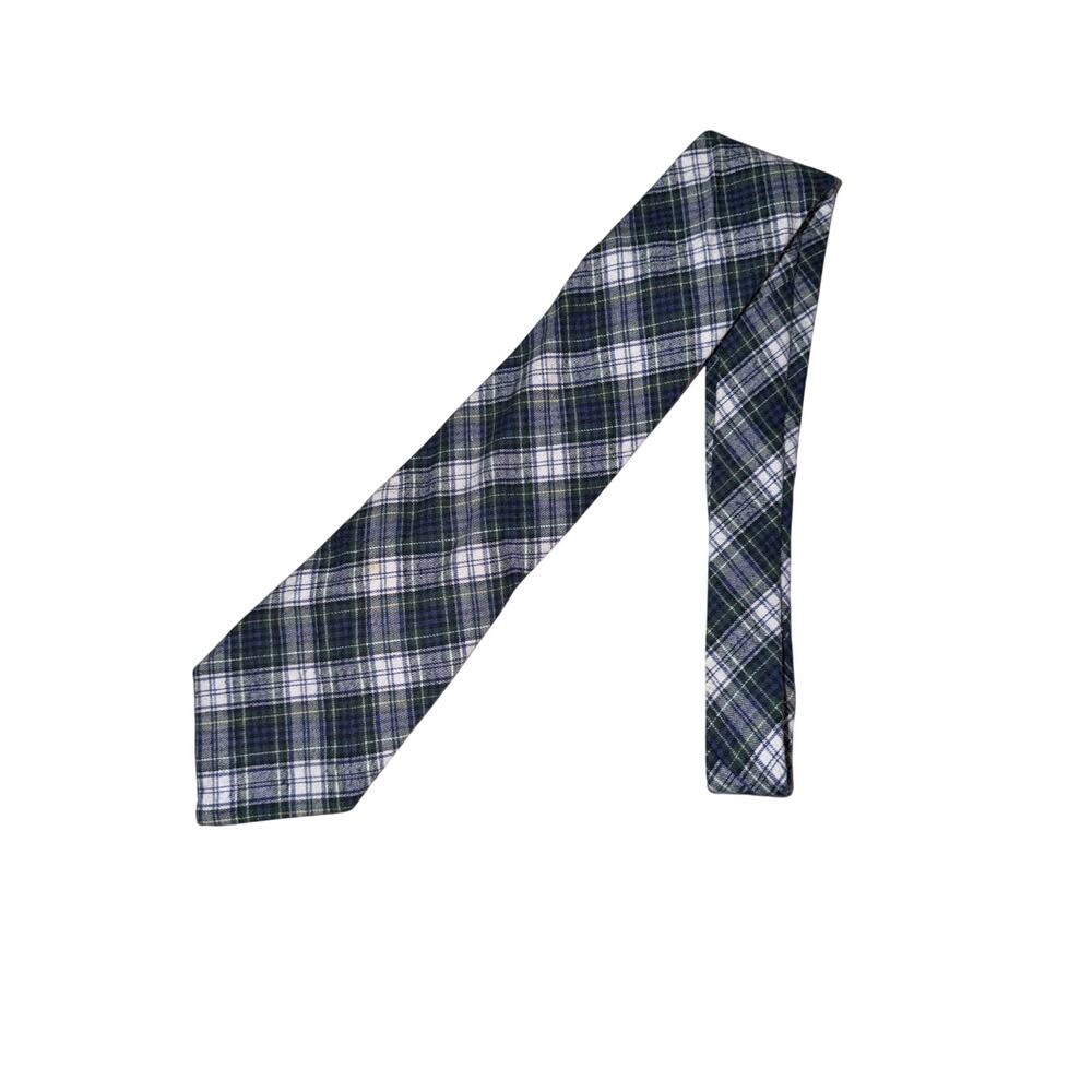 Vintage American eagle blue green 100% cotton flannel plaid neck tie USA made